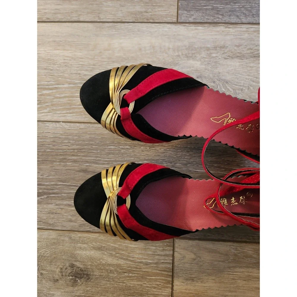 Modern Latin Dance Shoes Women's Red Dance Shoes Medium High Heels Soft Sole